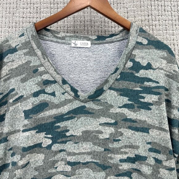 Carve Design Top Womens Size L Large Green Pullover Long Sleeve Camo V-Neck - Picture 4 of 9